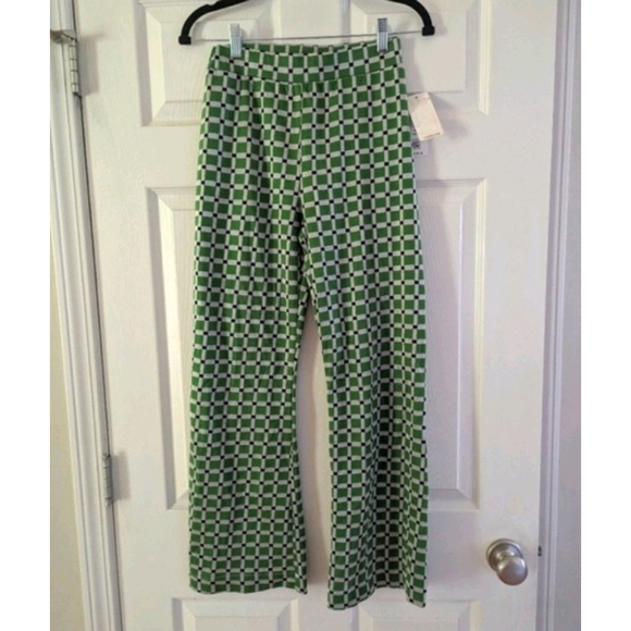 STINE GOYA Green and Black Flare Pants with Geometric Print NWTs Size M - Picture 2 of 4